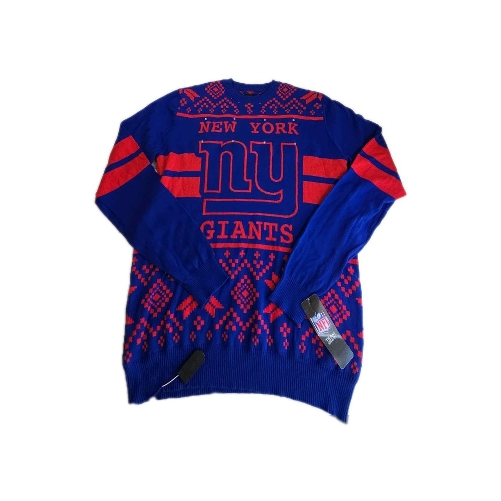 NFL Team Apparel New York Giants Ugly Holiday LIGHT UP Christmas Sweater NWT